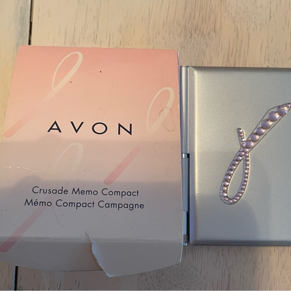 Avon Silver Compact with Pink Accents